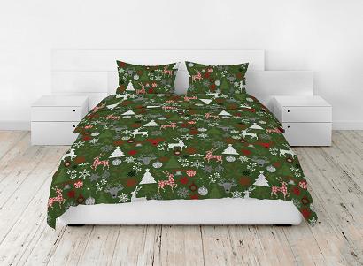 Pościel bawełniana świąteczna 160x200 wzór świąteczny mix zielona