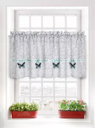Firana gotowa zazdrostka PAPILLO 90x150 szara w motyle