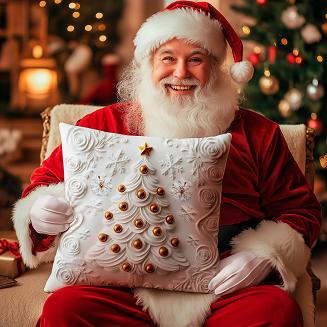 Poszewka dekoracyjna świąteczna CHOINKA Z EFEKTEM 3D 40x40 welwetowa biała