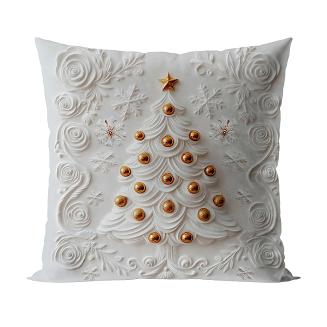 Poszewka dekoracyjna świąteczna CHOINKA Z EFEKTEM 3D 40x40 welwetowa biała