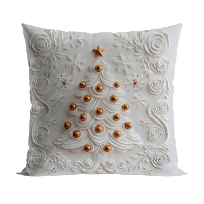 Poszewka dekoracyjna świąteczna CHOINKA Z EFEKTEM 3D 40x40 welwetowa biała szara