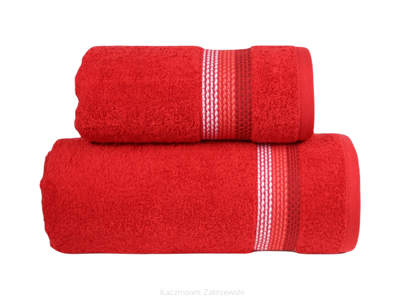 Ręcznik bawełniany Frotex Ombre 70x140 czerwony z trójkolorową bordiurą