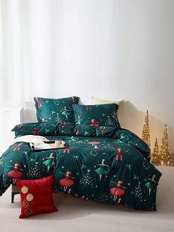 Zielona Świąteczna Pościel z Mikrofibry z Nadrukiem 220x200 Nutcracker and Ballet