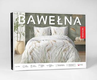 Pościel bawełniana 220x200 Detexpol biała zielone beżowe polne trawy