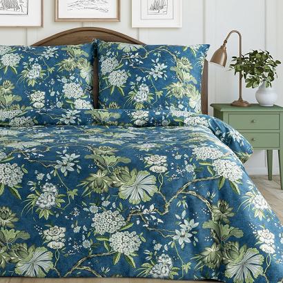 Pościel satynowa SPRING 220x200 Eurofirany niebieska jasnomiętowa ogrodowe kwiaty