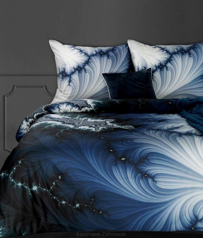 Pościel satynowa PREMIUM16 160x200 Eurofirany niebieska czarna biała fantazyjny nadruk