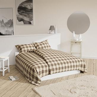 Pościel bawełniana KRATA 160x200 brązowa beżowa kremowa kratka
