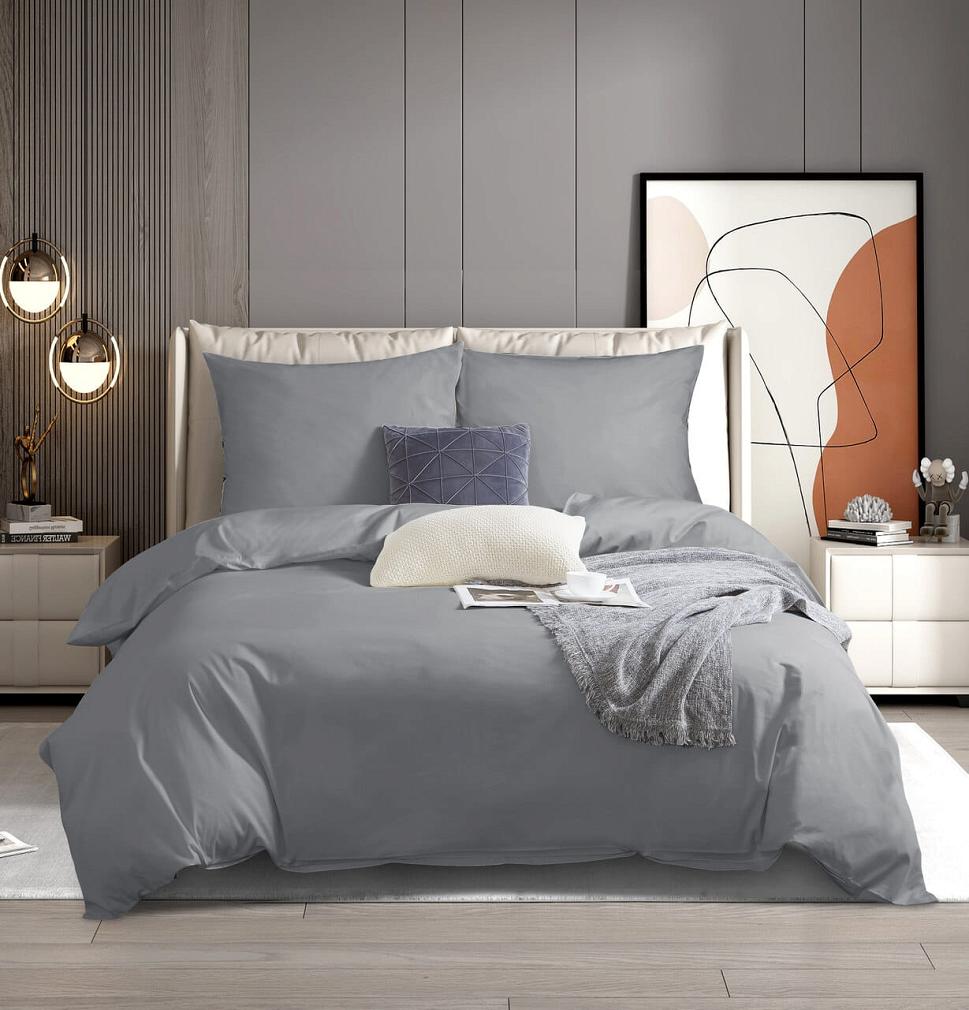 Pościel satyna bawełniana 140x200 SIN jednobarwna grafitowa