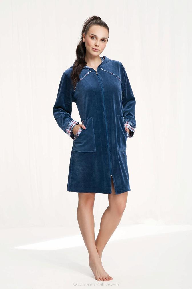Szlafrok damski kod 289 LUNA welur granatowy