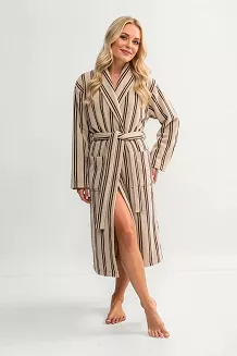 Bawełniany Szlafrok Frotte LINE Beżowy w Paski (XS)