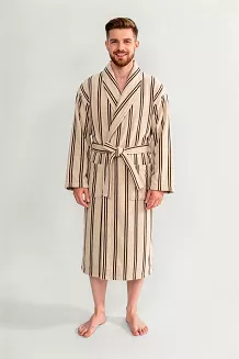 Bawełniany Szlafrok Frotte LINE Beżowy w Paski (XS)