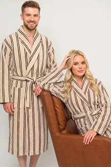 Bawełniany Szlafrok Frotte LINE Beżowy w Paski (XS)