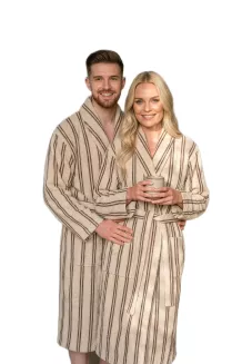 Bawełniany Szlafrok Frotte Unisex LINE Beżowy w Paski