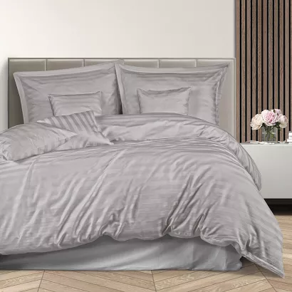 Pościel satyna bambusowo-bawełniana STRIPE GREY 160x200 Darymex jednokolorowa szara