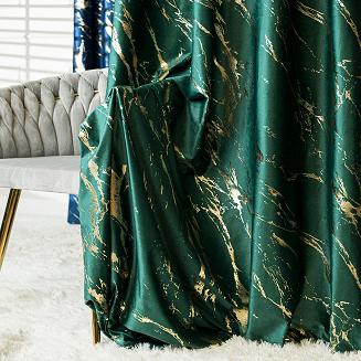 Zasłona gotowa na taśmie MARMA 140x250 butelkowa ze złotym nadrukiem