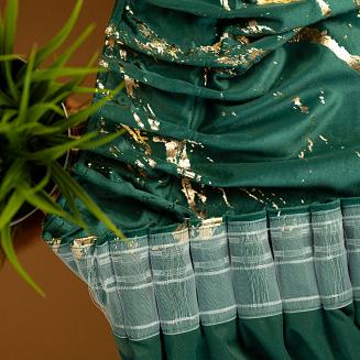 Zasłona gotowa na taśmie MARMA 140x250 butelkowa ze złotym nadrukiem