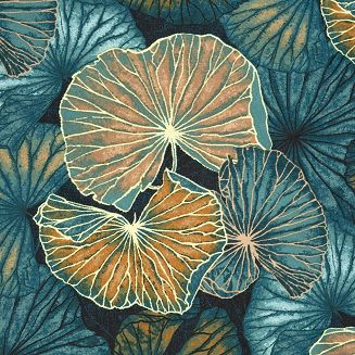 Pościel satynowa NIKA 200x220 Eurofirany turkusowa miodowa liście lilie wodne