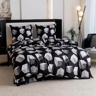 Komplet pościeli dwustronnej 140x200 czarna szara sześciany