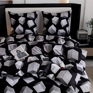 Komplet pościeli dwustronnej 140x200 czarna szara sześciany