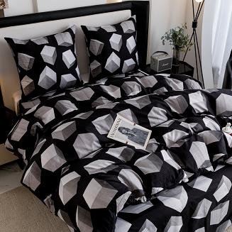Komplet pościeli dwustronnej 140x200 czarna szara sześciany