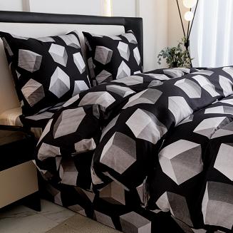 Komplet pościeli dwustronnej 140x200 czarna szara sześciany