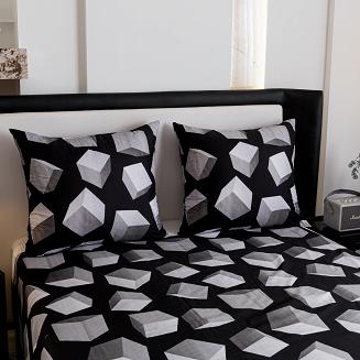 Komplet pościeli dwustronnej 140x200 czarna szara sześciany