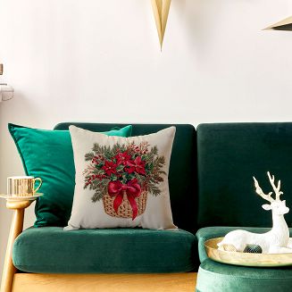 BUKIET W KOSZYKU Z EFEKTEM WYSZYWANIA Poszewka dekoracyjna VELVET 40x40cm kolor 004 beżowy PBN365/PO