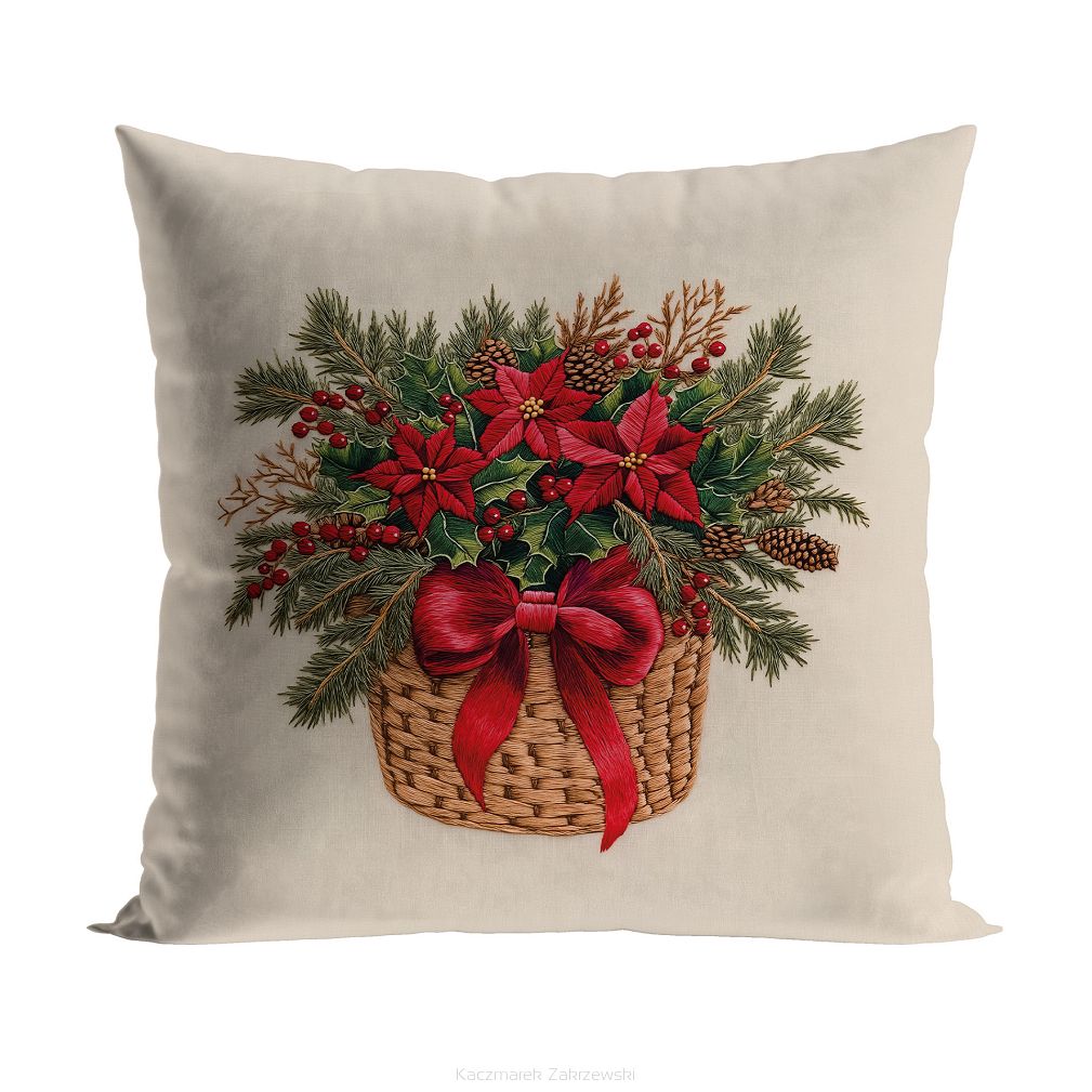 BUKIET W KOSZYKU Z EFEKTEM WYSZYWANIA Poszewka dekoracyjna VELVET 40x40cm kolor 004 beżowy PBN365/PO