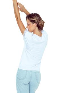 Bluzka damska z koronkowym detalem na dekolcie Kesja biała