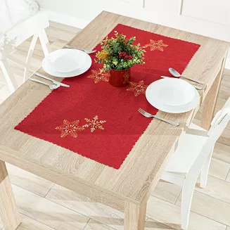 BŁYSZCZĄCE ŚNIEŻYNKI Bieżnik z haftem szer.50cm x wys.100cm kolor 003 czerwony 640010/KSP/C03/050100