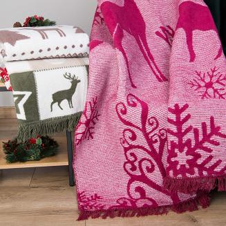 Koc bawełniany 150x200 Darymex świąteczny bordowy renifery