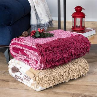 Koc bawełniany 150x200 Darymex świąteczny bordowy renifery