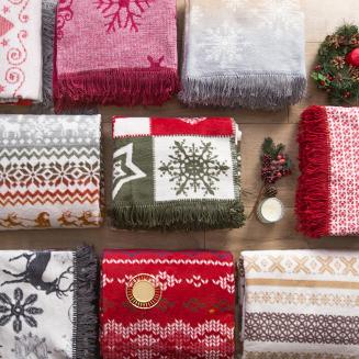 Koc bawełniany 150x200 Darymex świąteczny bordowy renifery