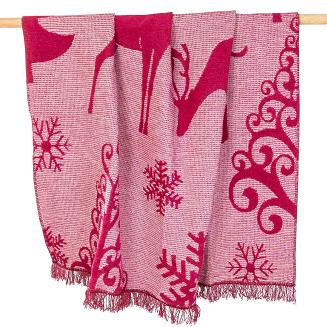 Koc bawełniany 150x200 Darymex świąteczny bordowy renifery