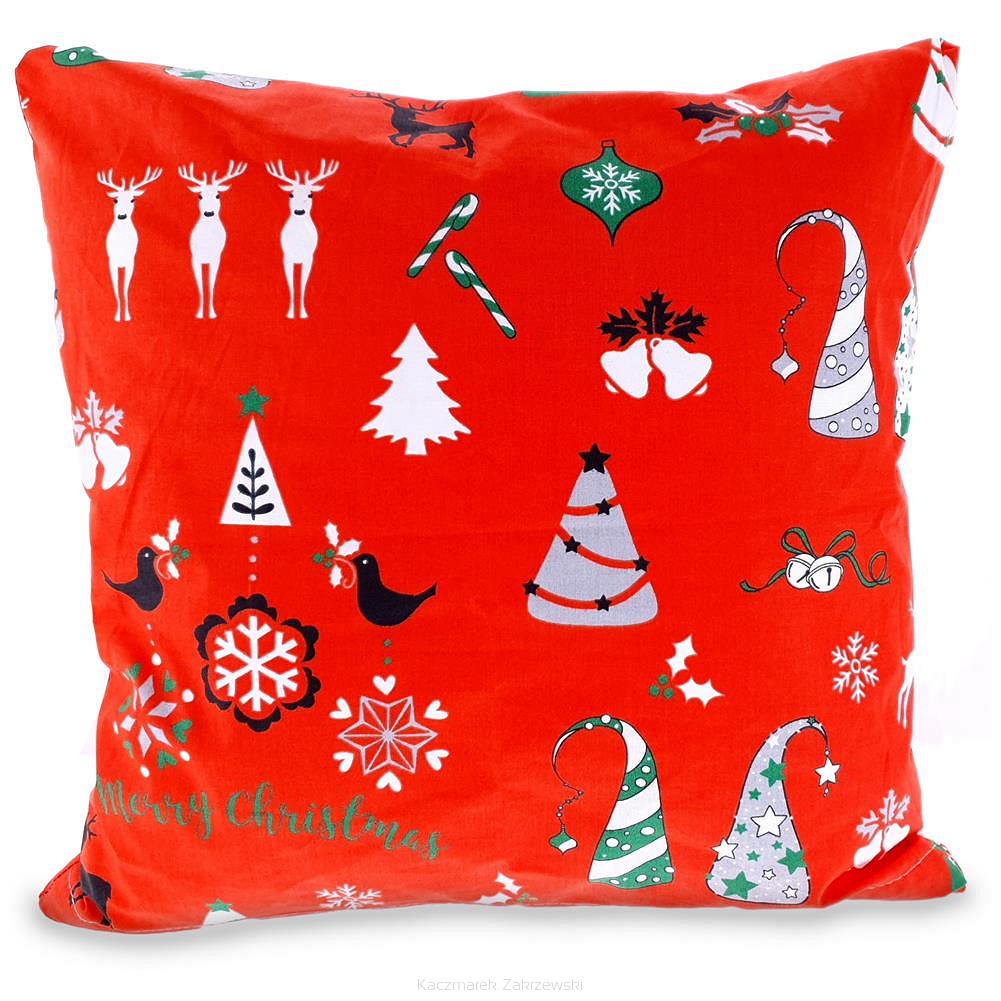 Poszewka bawełniana świąteczna 40x40 wzór świąteczny mix czerwona
