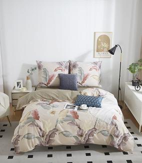 Pościel satyna bawełniana 140x200 beżowa kremowa kolorowe piórka