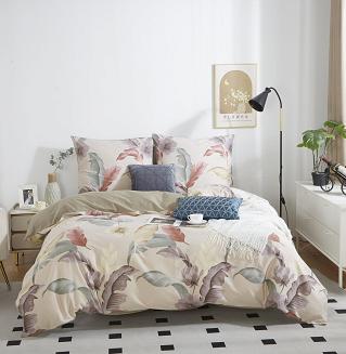 Pościel satyna bawełniana 140x200 beżowa kremowa kolorowe piórka