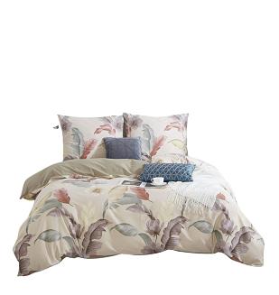 Pościel satyna bawełniana 140x200 beżowa kremowa kolorowe piórka