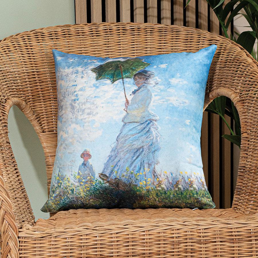 Poszewka dekoracyjna KOBIETA Z PARASOLEM 40x40 welwetowa wielokolorowa