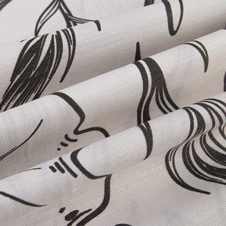 Pościel satyna bawełniana CARINA 160x200 biała czarna w rysowane kwiaty