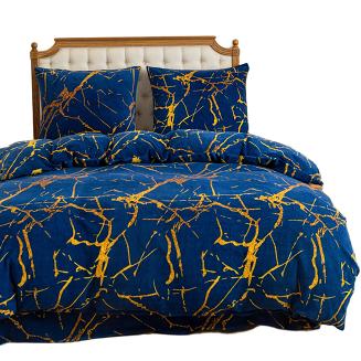 Pościel polarowa 220x200 welur granatowa złota marmurek
