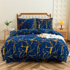 Pościel polarowa 220x200 welur granatowa złota marmurek