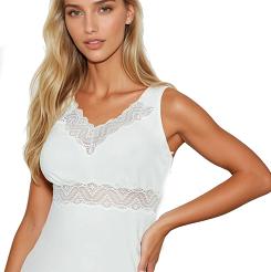 Koszulka damska z szerokimi ramiączkami i koronkowym wykończeniem Ronia ecru