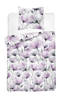 Pościel bawełniana 140x200 Detexpol biała różowe szare maki