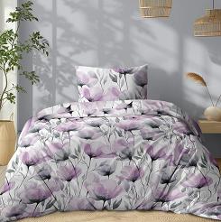 Pościel bawełniana 140x200 Detexpol biała różowe szare maki