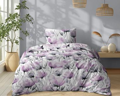 Pościel bawełniana 140x200 Detexpol biała różowe szare maki