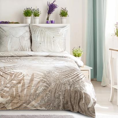 Pościel z makosatyny SALMA 160x200 Eurofirany beżowa popielata tropikalny ogród