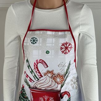 Fartuch kuchenny świąteczny biały czerwony kratka słodkości