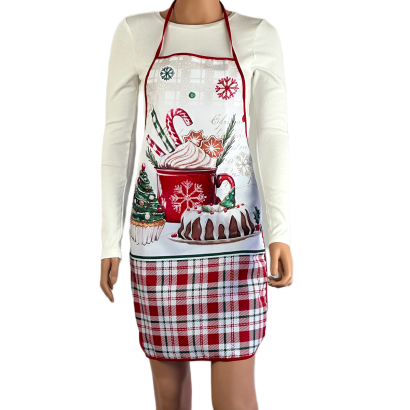 Fartuch kuchenny świąteczny biały czerwony kratka słodkości