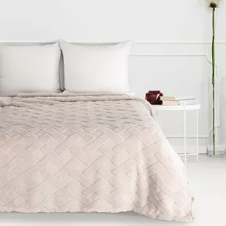 Koc narzuta CARO 150x200 Design91 beżowy puszysty wytłaczany w kratę